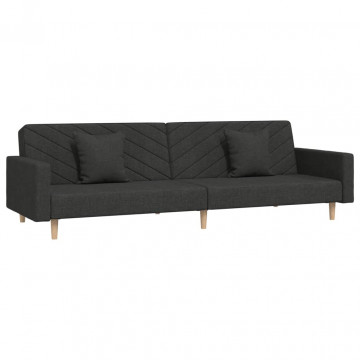 Canapea extensibilă cu 2 locuri, 2 perne, negru, textil - Img 2