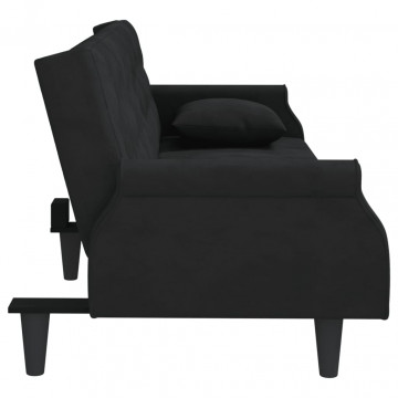 Canapea extensibilă cu cotiere, negru, catifea - Img 8