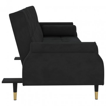 Canapea extensibilă cu perne, negru, catifea - Img 8
