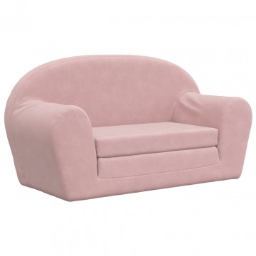 Canapea extensibilă pentru copii cu 2 locuri, roz, pluș moale - Img 2