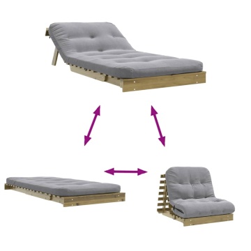 Canapea futon cu saltea, 80x206x11 cm, lemn de pin tratat - Img 7