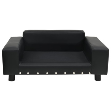 Canapea pentru câini, negru, 81x43x31cm, pluș & piele ecologică - Img 2