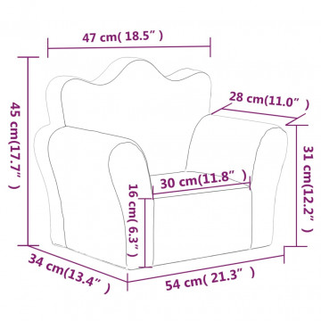 Canapea pentru copii, gri deschis, pluș moale - Img 7