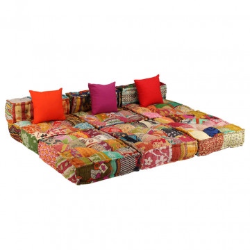 Canapea puf modulară cu 3 locuri, petice, material textil - Img 5