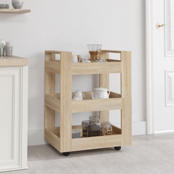 Cărucior de bucătărie stejar sonoma 60x45x80 cm lemn prelucrat - Img 1