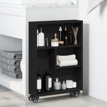Cărucior de depozitare îngust Stejar Negru 48x13x68 cm Lemn prelucrat - Img 1