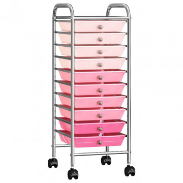 Cărucior de depozitare mobil cu 10 sertare, roz ombre, plastic - Img 1