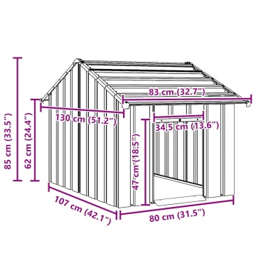 Casă pentru câini cu acoperiș 83x130x85 cm oțel galvanizat - Img 6