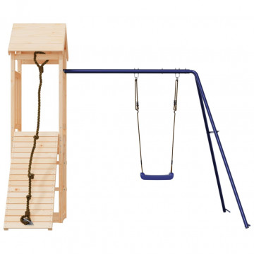 Căsuță de joacă cu perete de cățărat și leagăn, lemn masiv pin - Img 4