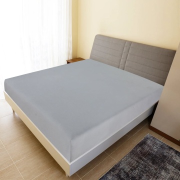 Cearșaf de pat cu elastic, gri, 90x200 cm, bumbac - Img 1