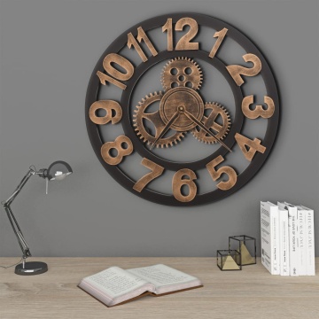 Ceas de perete, auriu și negru, 58 cm, metal - Img 1