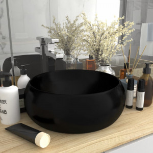 Chiuvetă baie lux, negru mat, 40x15 cm, ceramică, rotund - Img 1
