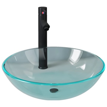 Chiuvetă baie robinet și scurgere tip push, transparent sticlă - Img 2