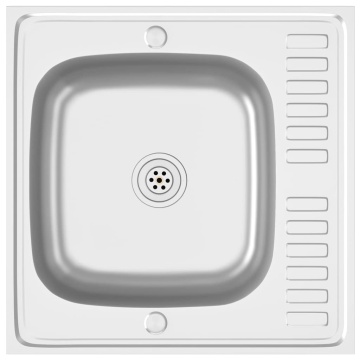 Chiuvetă bucătărie cu scurgător, argintiu 600x600x155 mm oțel - Img 2