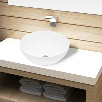 Chiuvetă ceramică pentru baie, rotundă, alb - Img 1