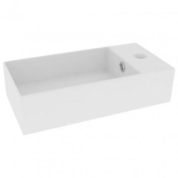 Chiuvetă de baie cu preaplin, alb mat, ceramică - Img 2