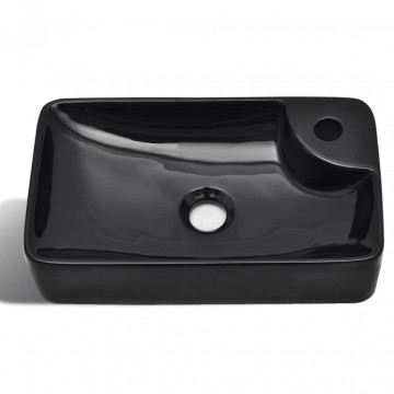 Chiuvetă de baie din ceramică cu gaură pentru robinet, negru - Img 3