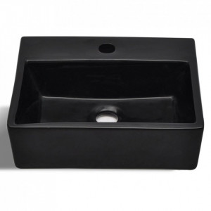 Chiuvetă de baie pătrată din ceramică cu gaură pentru robinet, negru - Img 7
