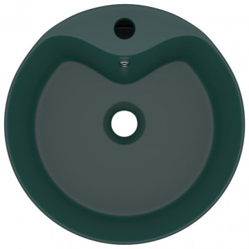 Chiuvetă de lux cu preaplin verde închis mat 36x13 cm ceramică - Img 3