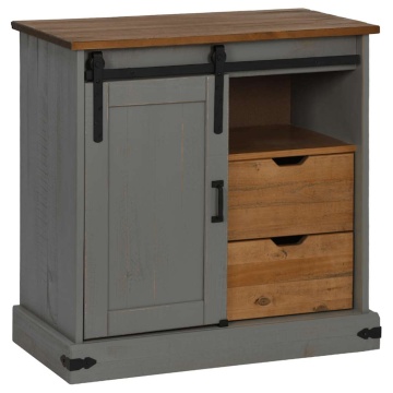 Comodă HALDEN cu uşă glisantă gri 80x40x80 cm lemn masiv - Img 2