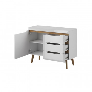 Comoda si dulapuri Scandi SC04 alb - alb lucios - stejar Riviera 107 cm 1D3S - Img 2