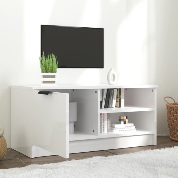 Comodă TV, alb extralucios, 80x35x36,5 cm, lemn prelucrat - Img 3
