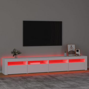 Comodă TV cu lumini LED, alb, 240x35x40 cm - Img 8
