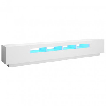 Comodă TV cu lumini LED, alb, 260x35x40 cm - Img 2