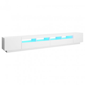 Comodă TV cu lumini LED, alb, 300x35x40cm - Img 2