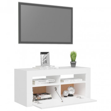 Comodă TV cu lumini LED, alb, 90x35x40 cm - Img 5