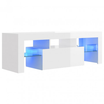 Comodă TV cu lumini LED, alb extralucios, 120x35x40 cm - Img 2