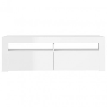 Comodă TV cu lumini LED, alb extralucios, 120x35x40 cm - Img 7