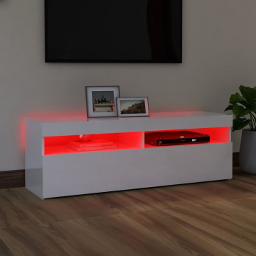Comodă TV cu lumini LED, alb extralucios, 120x35x40 cm - Img 4