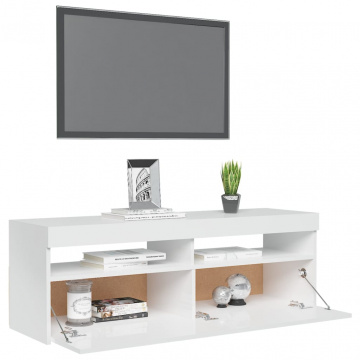Comodă TV cu lumini LED, alb extralucios, 120x35x40 cm - Img 5