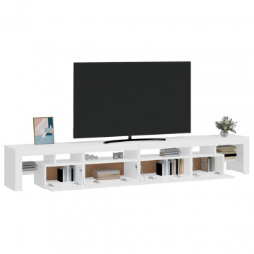 Comodă TV cu lumini LED, alb extralucios, 260x36,5x40cm - Img 5