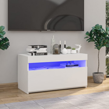 Comodă TV cu lumini LED, alb extralucios, 75x35x40 cm - Img 1
