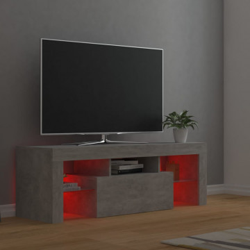 Comodă TV cu lumini LED, gri beton, 120x35x40 cm - Img 5
