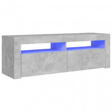 Comodă TV cu lumini LED, gri beton, 120x35x40 cm - Img 2