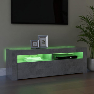 Comodă TV cu lumini LED, gri beton, 120x35x40 cm - Img 5
