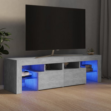 Comodă TV cu lumini LED, gri beton, 140x36,5x40 cm - Img 1