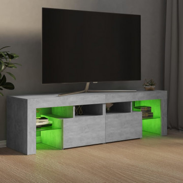 Comodă TV cu lumini LED, gri beton, 140x36,5x40 cm - Img 4