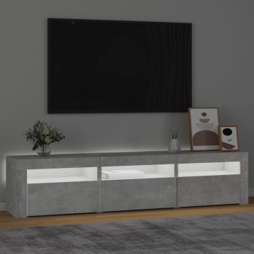 Comodă TV cu lumini LED, gri beton, 180x35x40 cm - Img 3