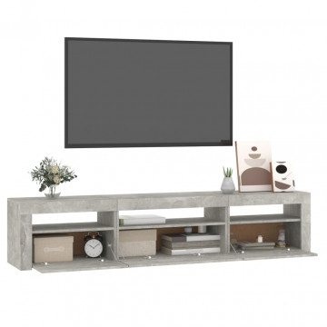 Comodă TV cu lumini LED, gri beton, 195x35x40 cm - Img 5