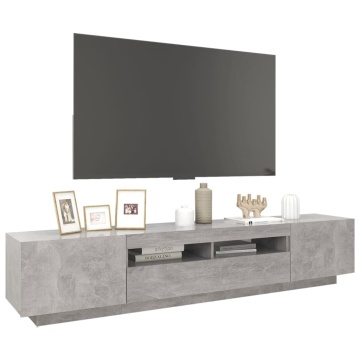 Comodă TV cu lumini LED, gri beton, 200x35x40 cm - Img 5