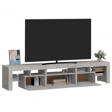Comodă TV cu lumini LED, gri beton, 200x36,5x40 cm - Img 5
