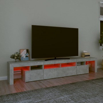 Comodă TV cu lumini LED, gri beton, 230x36,5x40cm - Img 8
