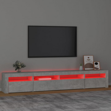 Comodă TV cu lumini LED, gri beton, 240x35x40 cm - Img 8