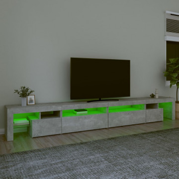 Comodă TV cu lumini LED, gri beton, 290x36,5x40 cm - Img 4