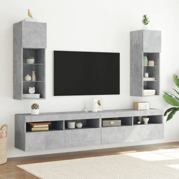 Comodă TV cu lumini LED, gri beton, 30,5x30x90 cm - Img 3