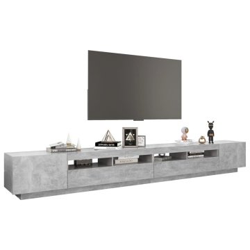 Comodă TV cu lumini LED, gri beton, 300x35x40 cm - Img 5